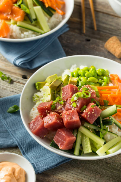 istock Raw Organic Ahi Tuna Poke Bowl 694570242