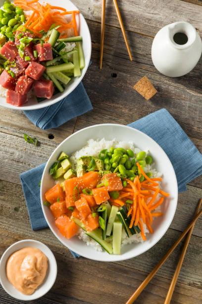 istock Raw Organic Salmon Poke Bowl 694579022