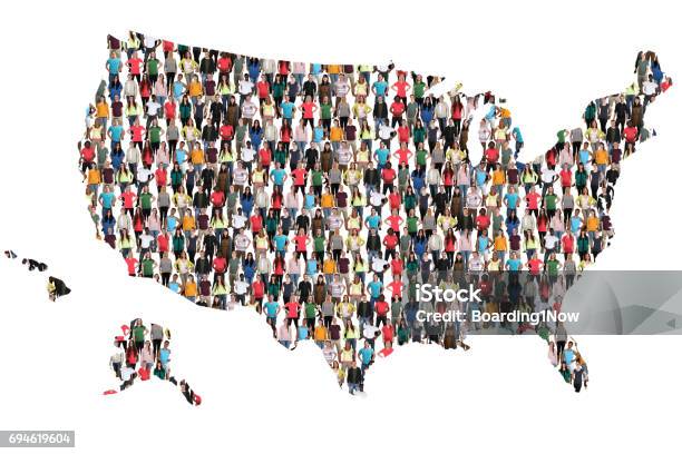Usa United States Map Multicultural Group Of People Integration Immigration Stock Photo - Download Image Now