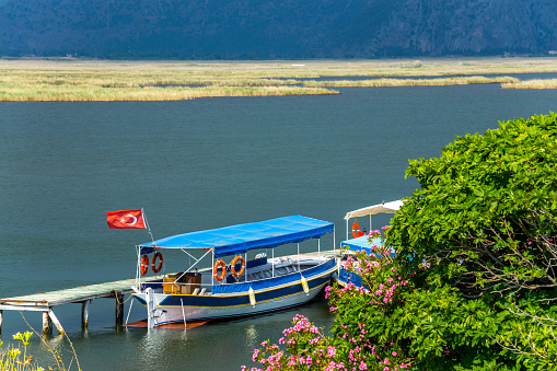 Tourist tour boat in Dalyan, Turkey.