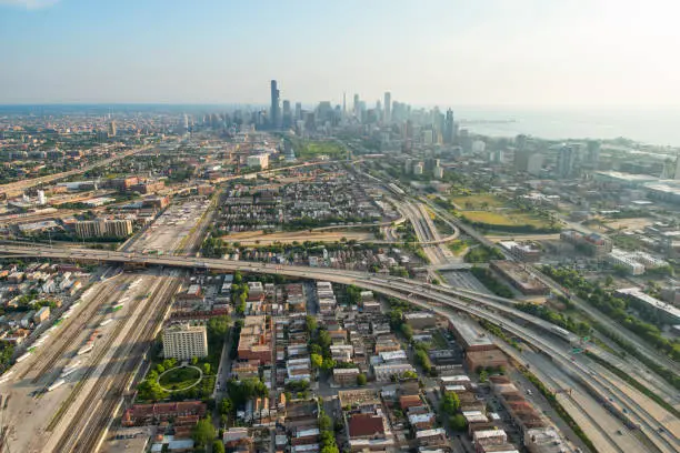 Aerial view of Chicago, Illinois from the south.