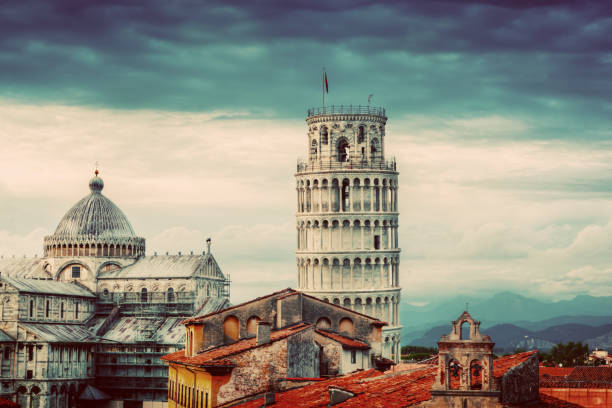 istock Pisa Cathedral with the Leaning Tower panorama. Unique rooftop view. 694676180