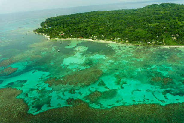 aerial view of tropical island , Big Corn Island, Nicaragua stock photo