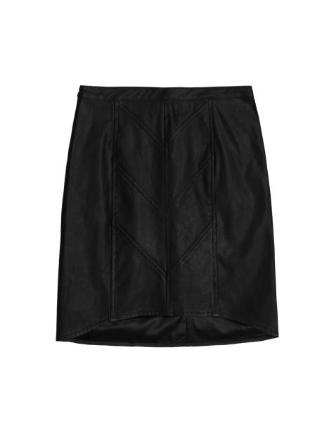 istock black leather mini skirt, isolated on white background 694686102