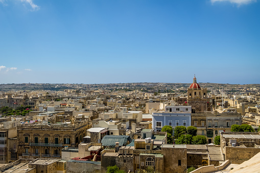 Victoria city with Saint George Basilica view from the citadel - Victoria, Gozo, Malta
