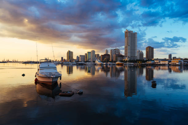 Blue hour view at Harbour square of Manila bay. Iconic place for local tourists and local photographers.
