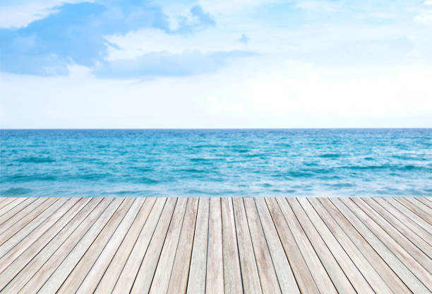 istock Outdoor balcony deck and beautiful sea view. 694720044