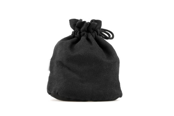 istock Black velvet pouch on white background 694732422
