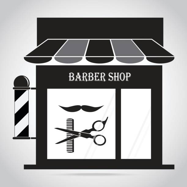 istock Barber shop, Hair salon with barber pole icon 694739990