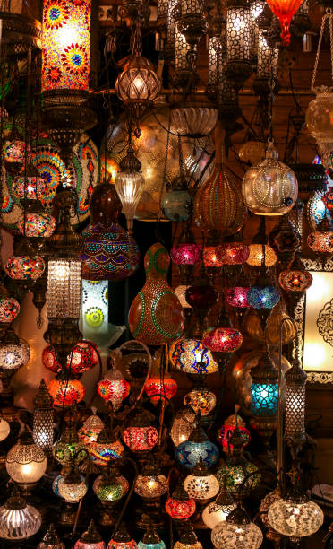 istock Set of colorful lanterns with oriental patterns at a bazaar 694742990