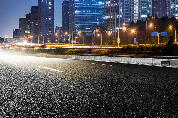 Empty downtown street intersection at night,shot in Shanghai,China.