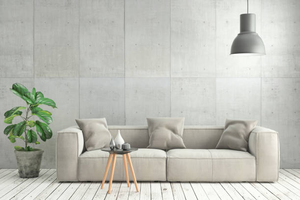 istock Minimalist modern interior living room with sofa template 694750402