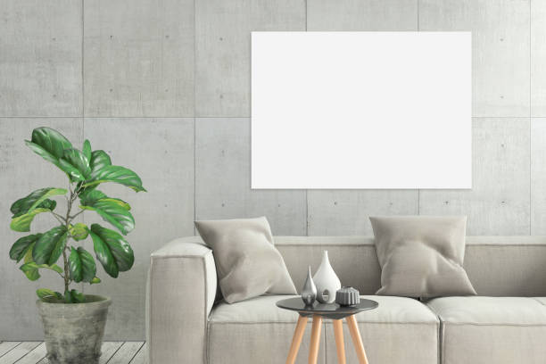 istock Minimalist modern interior living room with sofa and poster frame 694750650