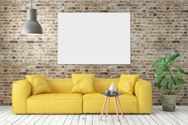 istock Minimalist modern interior living room with sofa and poster frame 694750768