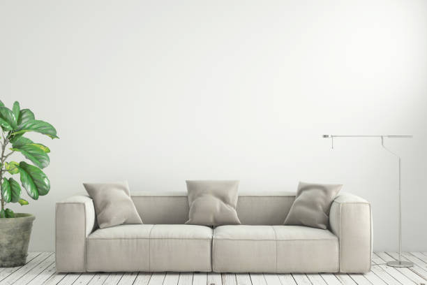 istock Minimalist modern interior living room with sofa and blank wall 694754238