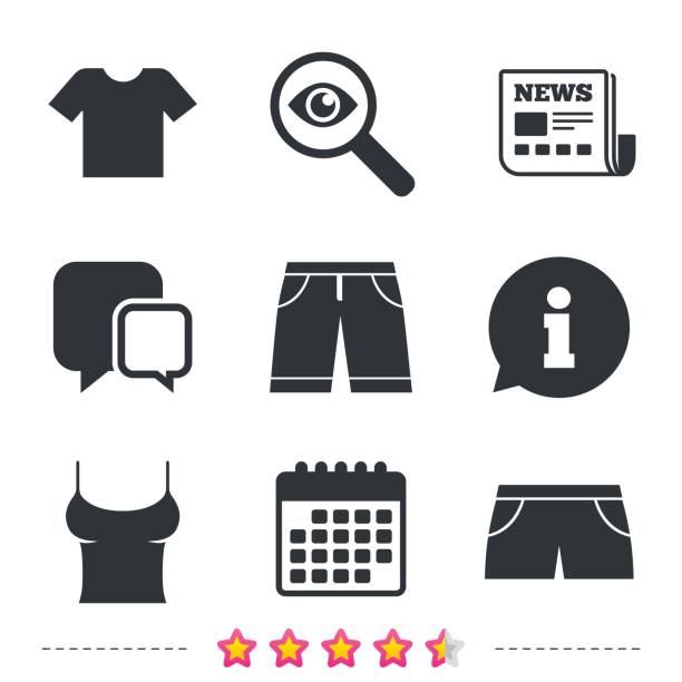 znaki odzieżowe. t-shirt i spodnie z szortami. - symbol icon set interface icons magnifying glass stock illustrations