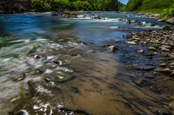 istock Background of Carpathian mountain river with long exposure 694777480