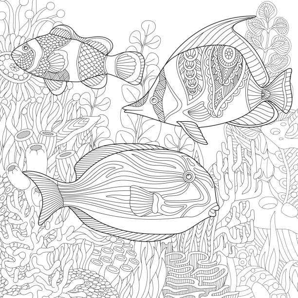 程式化的熱帶魚 - 蝴蝶魚 幅插畫檔、美工圖案、卡通及圖標
