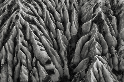 B&W image of formations of Cappadocia, Nevsehir, Turkey