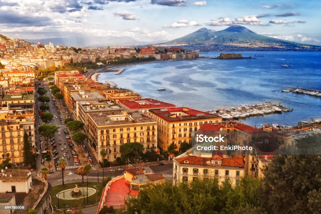 The bay of Naples Italy, the bay of Naples. Stunning view from the Posillipo hill. Naples - Italy Stock Photo