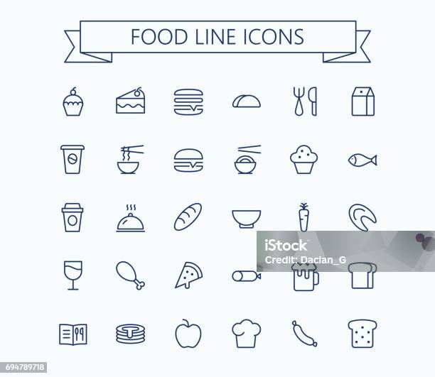 Vetores de Conjunto De Ícones Mini Comida Vector Linha Fina Delinear 24 X 24 Gridpixel Perfeito e mais imagens de Esparso