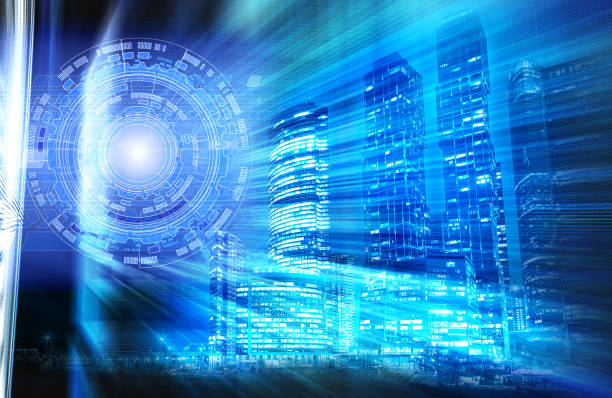 Interplay of abstract lights and skyscraper structures on subject of modern metropolis and city life