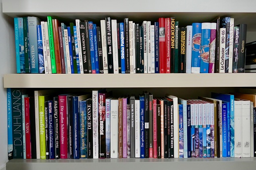 Bookshelf with many different books
