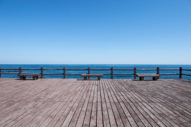 istock Wood floor of the sea platform 694805972
