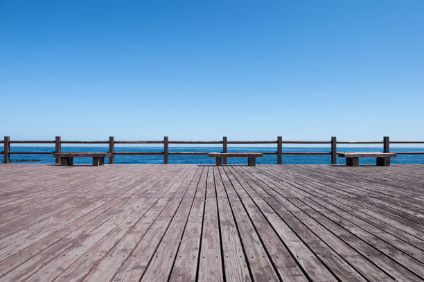 istock Wood floor of the sea platform 694805978