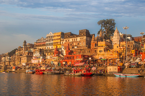 Scene of River Ganges of Varanasi at early morning.