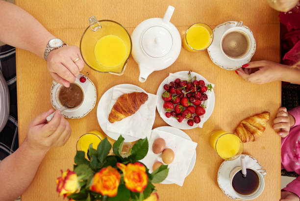 istock Top view of family breakfast. 694829282