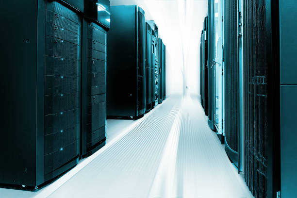 istock Clean industrial interior of server room with servers 694829410
