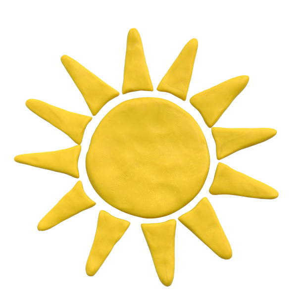 yellow sun from plasticine on white background - modeling clay imagens e fotografias de stock