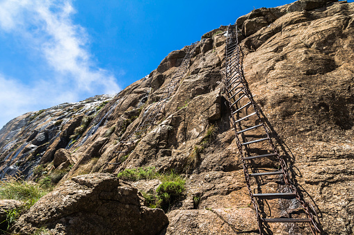 The chain ladders on the Sentinel Hike, Drakensberge