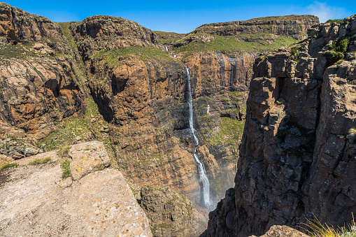 Waterfall at the top of Sentinel Hike, Drakensberge in South Africa