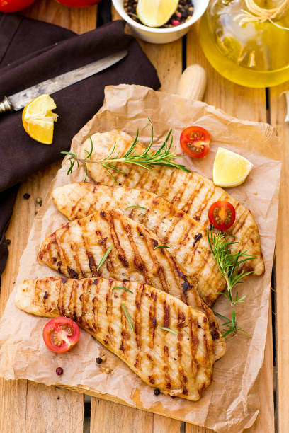 istock Grilled pork escalopes with rosemary and cherry tomatoes 694852816