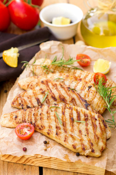 istock Grilled pork escalopes with rosemary and cherry tomatoes 694852828