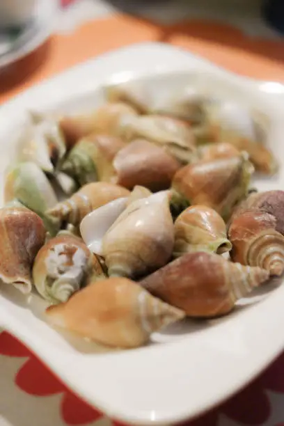 Photo of Boiled fresh Laevistrombus canarium or sea snail Thai style food