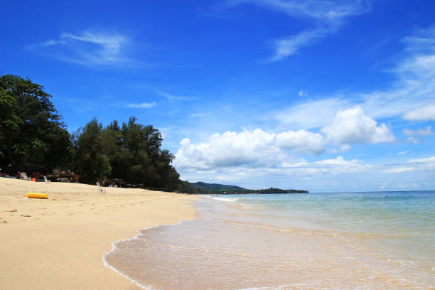 istock The view on a beach with blue sea, blue sky with clouds and white sand on a sunny day. 694865478