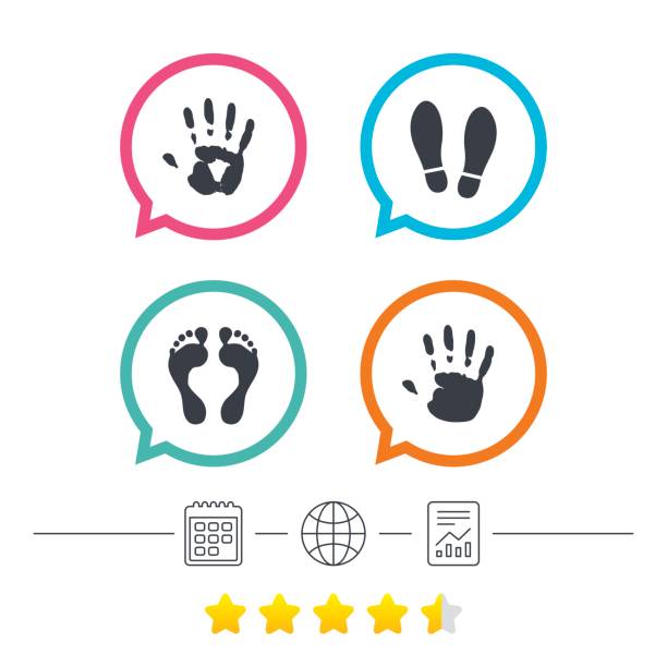 istock Hand and foot print icons. Imprint shoes symbol. 694866294