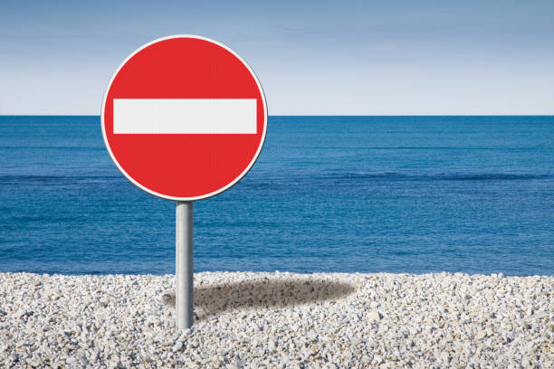istock Bathing prohibition - concept image with road sign 694872532