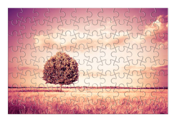 istock Isolated tree in a Tuscany wheatfield in shape of puzzle - (Tuscany - Italy - toned image) 694876138