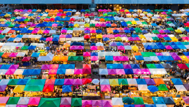 istock Night market roof top, multiple colour 694882274