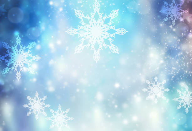 Winter blue snowy background.Christmas new year holiday illustration.Snowflakes abstract defocused patter icon.