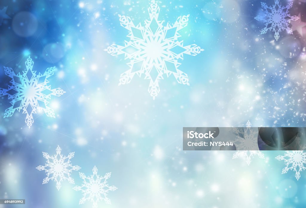 Winter holiday xmas blue illustration background. Winter blue snowy background.Christmas new year holiday illustration.Snowflakes abstract defocused patter icon. Backgrounds Stock Photo