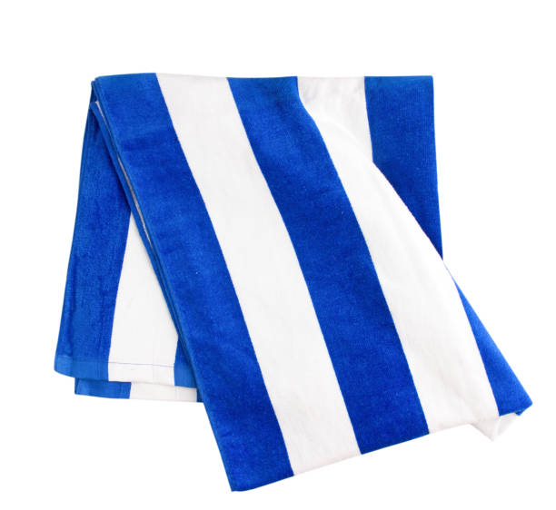 Blue stripped beach towel isolated on white.