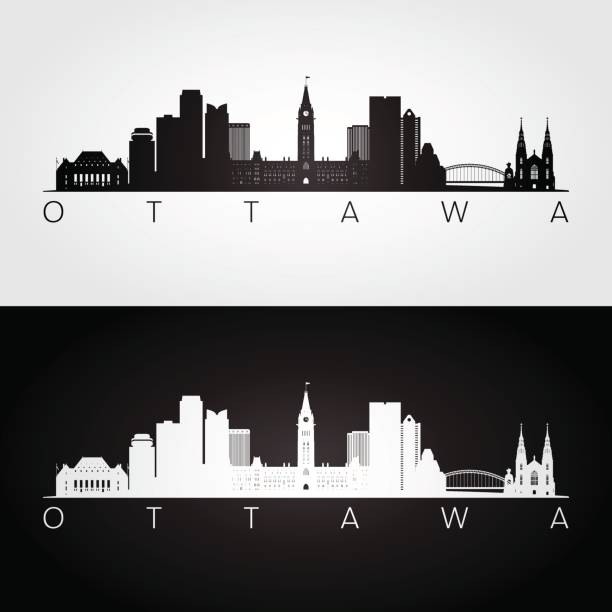 ilustrações de stock, clip art, desenhos animados e ícones de ottawa skyline and landmarks silhouette, black and white design, vector illustration. - provincial legislature