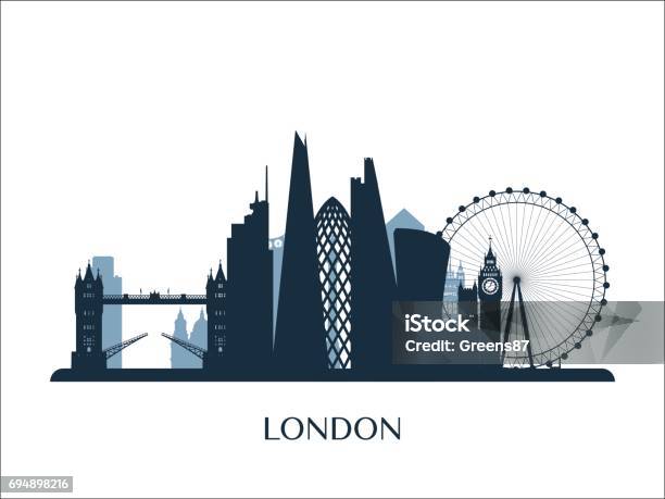 London Skyline Monochrome Silhouette Vektorillustration Stock Vektor Art und mehr Bilder von London - England