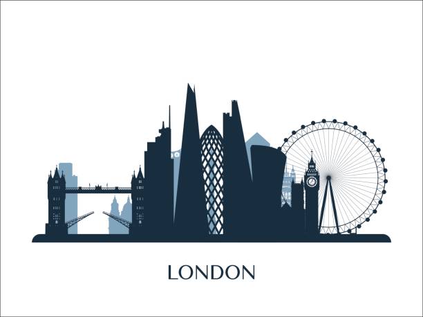 illustrazioni stock, clip art, cartoni animati e icone di tendenza di skyline di londra silhouette monocromatica. illustrazione vettoriale. - london