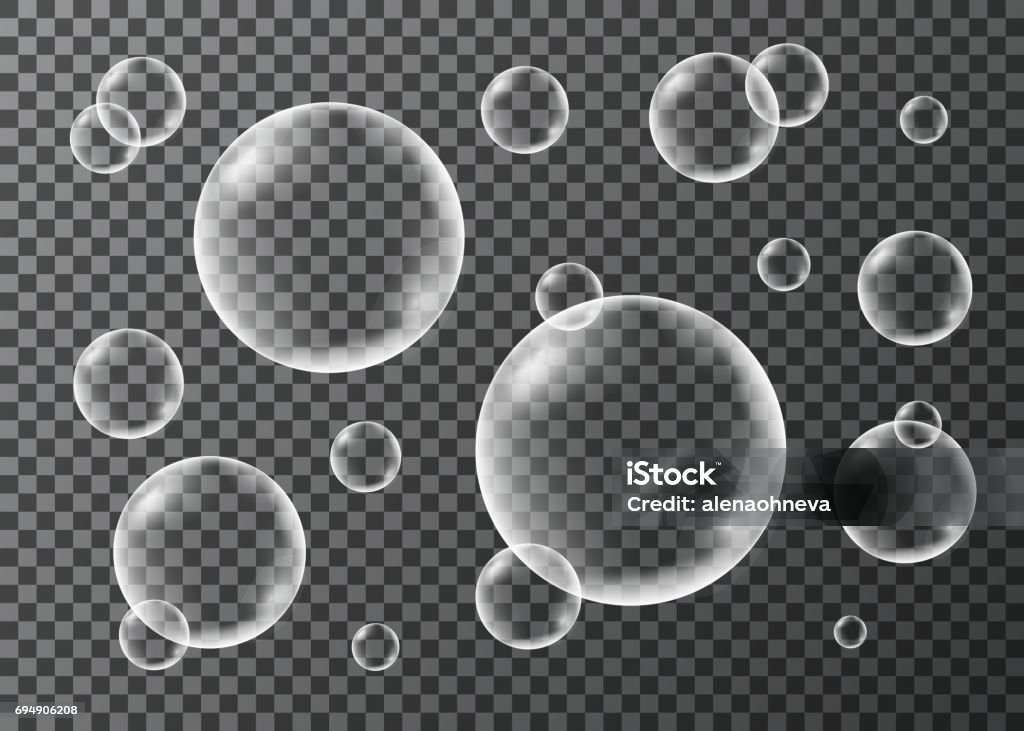 Satz von realistischen transparent Seife, Sauerstoff oder Wasser Bläschen. - Lizenzfrei Blase - Physikalischer Zustand Vektorgrafik